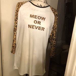 LuLaRoe Randy Baseball Shirt Size XL TTS Animal Print Sleeves (Meow or Never)